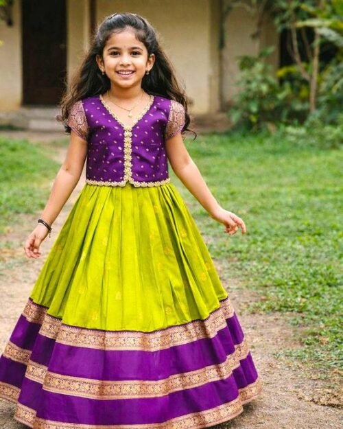 Purple Embroidered Yoke Kids Wear