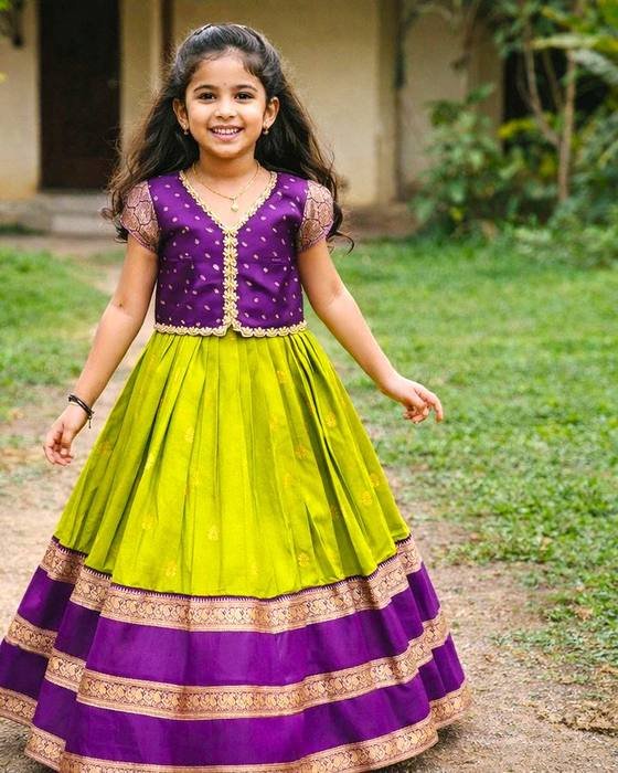 Purple Embroidered Yoke Kids Wear