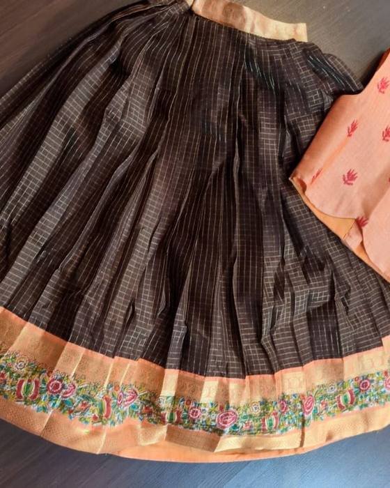 Peach Pintucked Blouse With Floral Applique Kids Wear