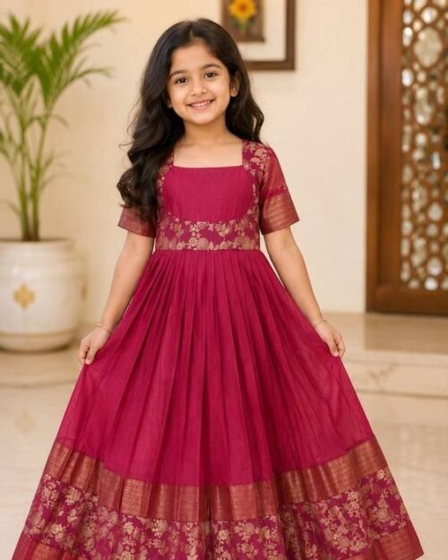 Maroon Embroidered Cap-sleeve Blouse Kids Wear