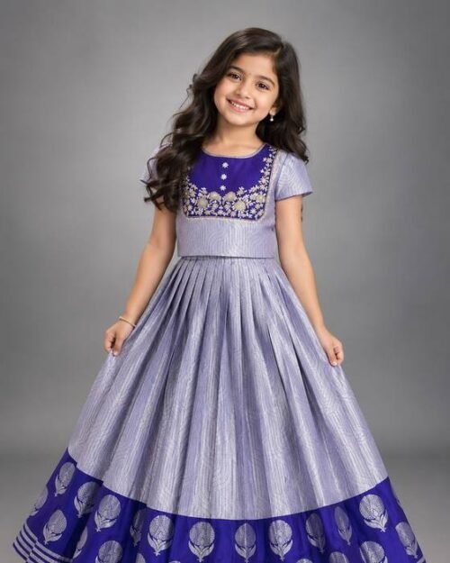 Lavender-grey Embroidered Yoke Sleeveless Bodice Kids Wear