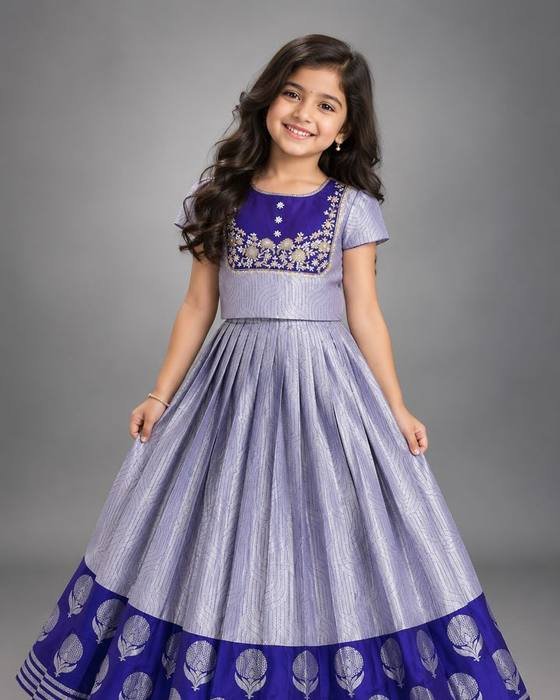 Lavender-grey Embroidered Yoke Sleeveless Bodice Kids Wear