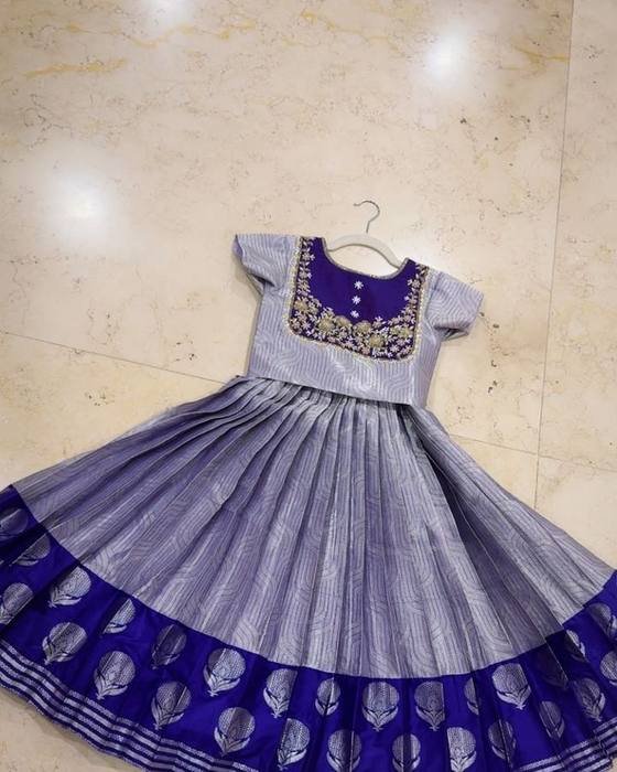 Lavender-grey Embroidered Yoke Sleeveless Bodice Kids Wear