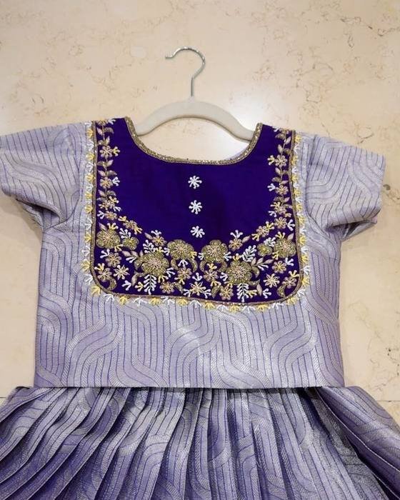 Lavender-grey Embroidered Yoke Sleeveless Bodice Kids Wear