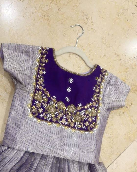 Lavender-grey Embroidered Yoke Sleeveless Bodice Kids Wear