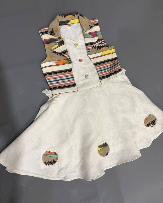 Cream Sleeveless Bodice With Striped Colour-block Vest Kids Wear