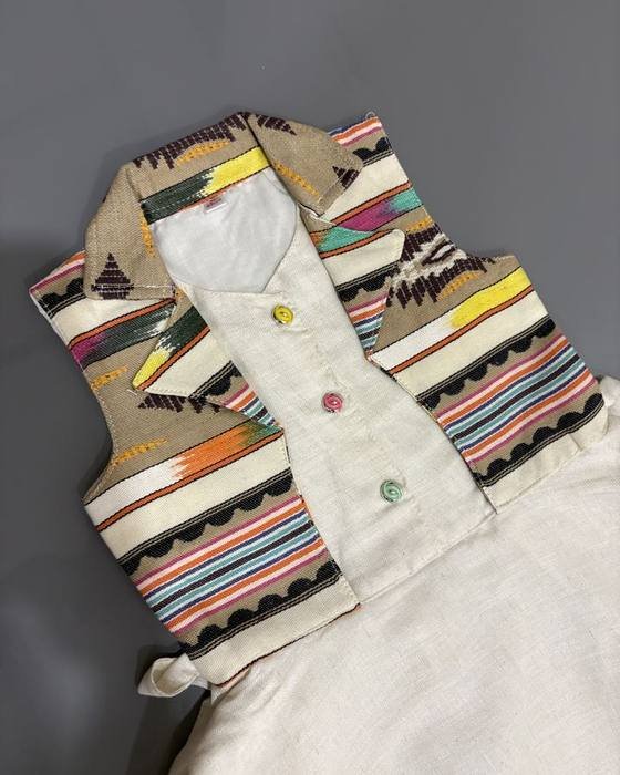 Cream Sleeveless Bodice With Striped Colour-block Vest Kids Wear
