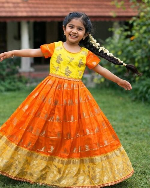 Yellow Embroidered Peacock/floral Yoke Kids Wear