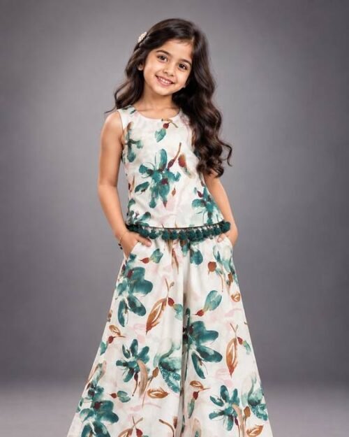 White Floral-printed Jumpsuit-style Co-ord Kids Wear