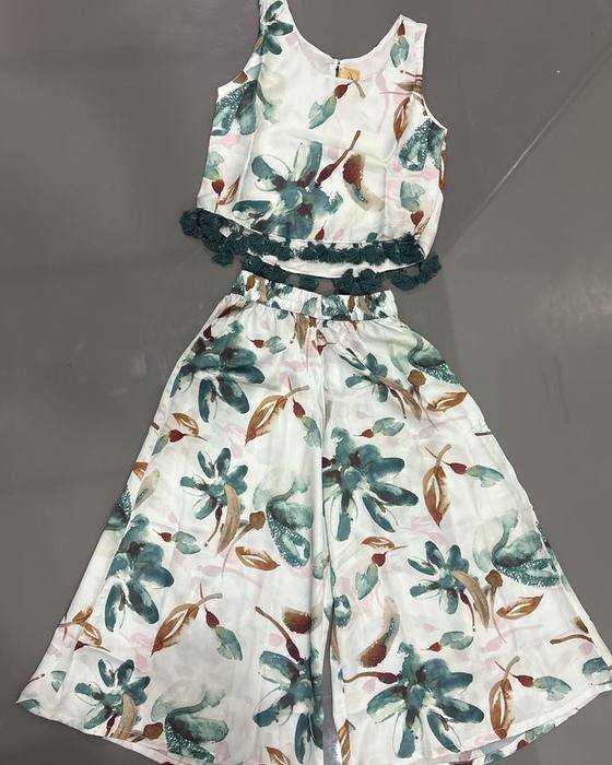 White Floral-printed Jumpsuit-style Co-ord Kids Wear