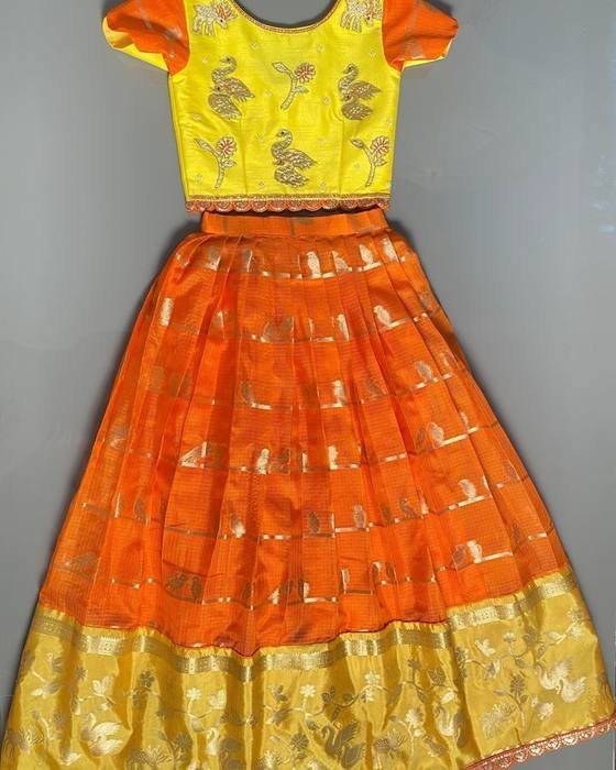 Yellow Embroidered Peacock/floral Yoke Kids Wear