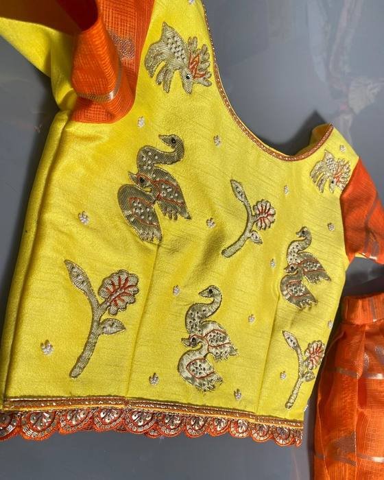 Yellow Embroidered Peacock/floral Yoke Kids Wear