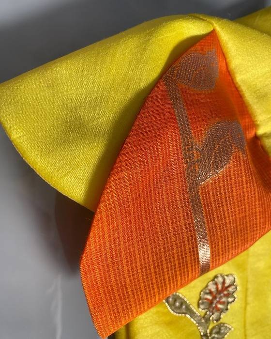 Yellow Embroidered Peacock/floral Yoke Kids Wear