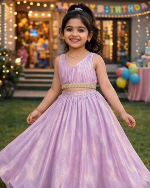 Lilac Shimmer Off-shoulder Sweetheart-neck Crop Top Kids Wear