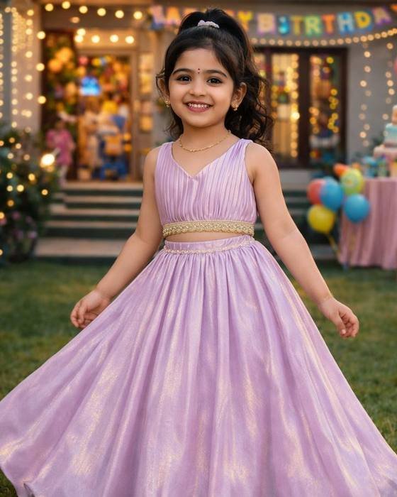 Lilac Shimmer Off-shoulder Sweetheart-neck Crop Top Kids Wear