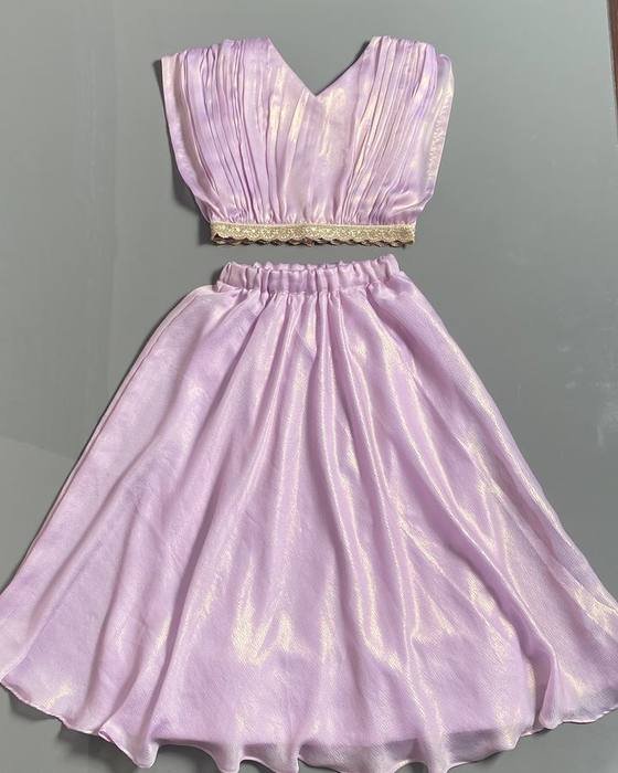 Lilac Shimmer Off-shoulder Sweetheart-neck Crop Top Kids Wear
