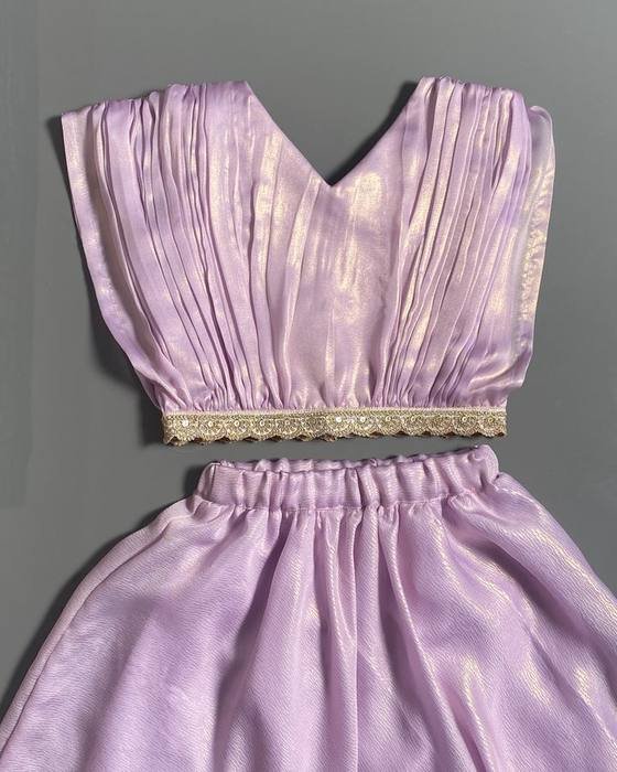 Lilac Shimmer Off-shoulder Sweetheart-neck Crop Top Kids Wear