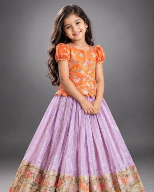 Lavender Floral-printed Pleated Skirt