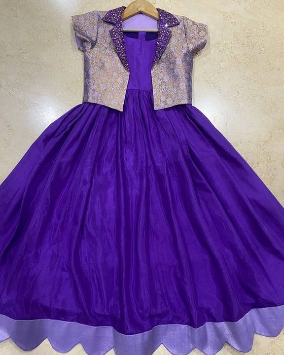 Purple Satin Gown With Sparkling Grey Sequined Cape