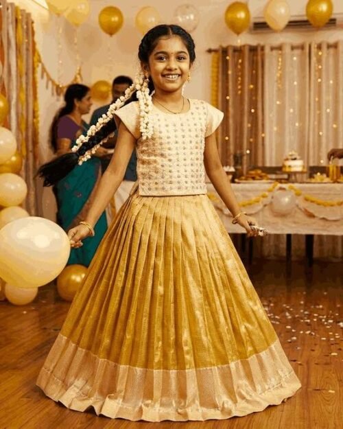Golden Stone-embellished Yoke Kids Wear