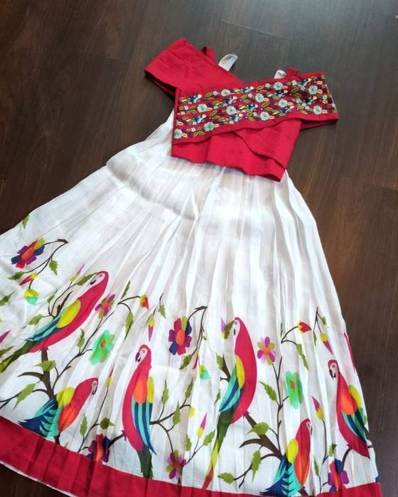 Pink Gown Printed With Lively Tropical Bird Design