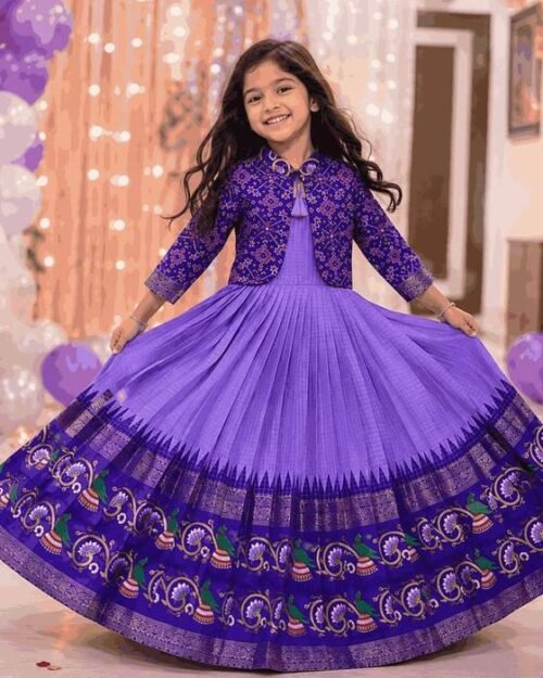 Royal Blue Full-sleeve Embroidered Blouse Kids Wear