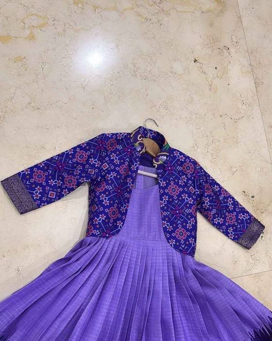 Royal Blue Full-sleeve Embroidered Blouse Kids Wear
