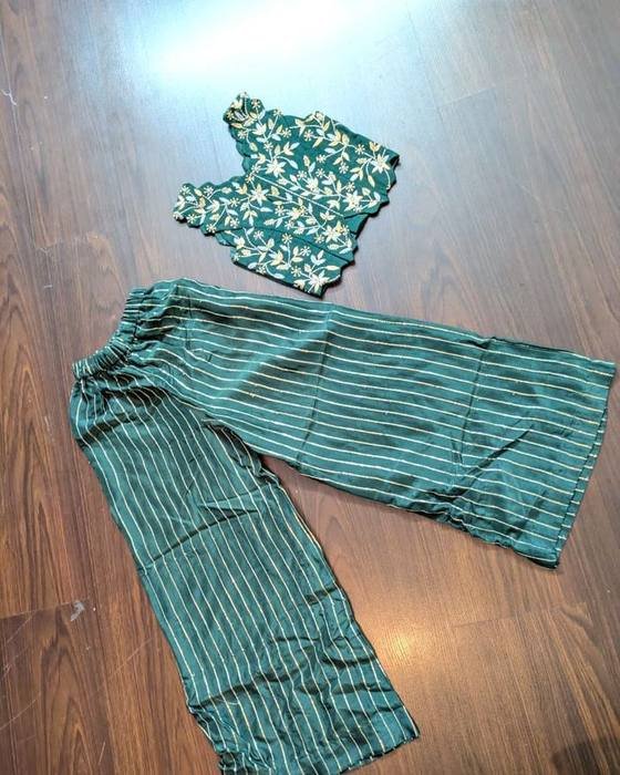 Sea Green Floral-printed Cropped Top Kids Wear