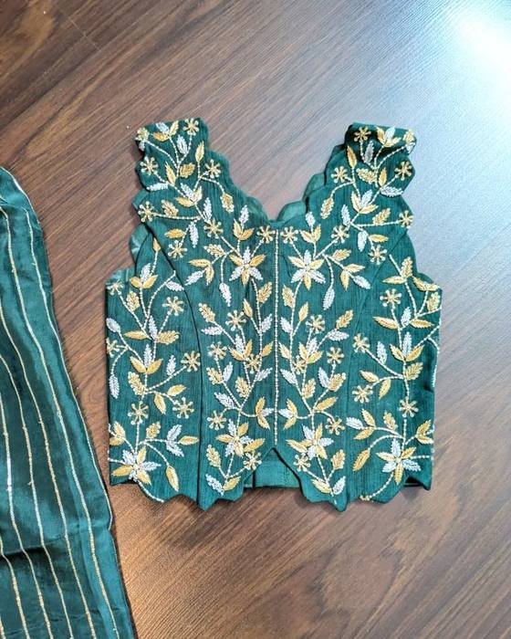 Sea Green Floral-printed Cropped Top Kids Wear