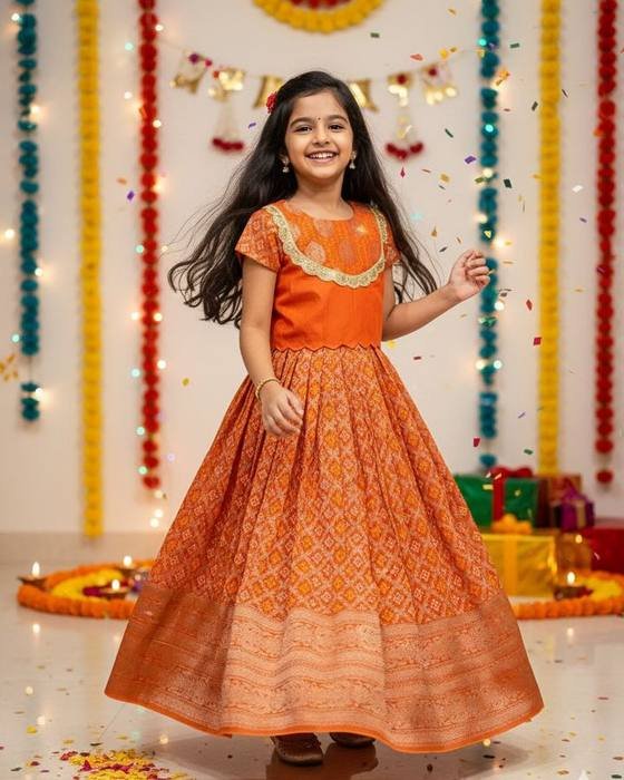 Orange Embroidered Peter-pan Collar Blouse Kids Wear