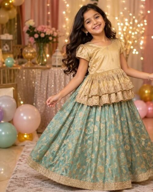 Golden Satin Peplum Blouse Kids Wear