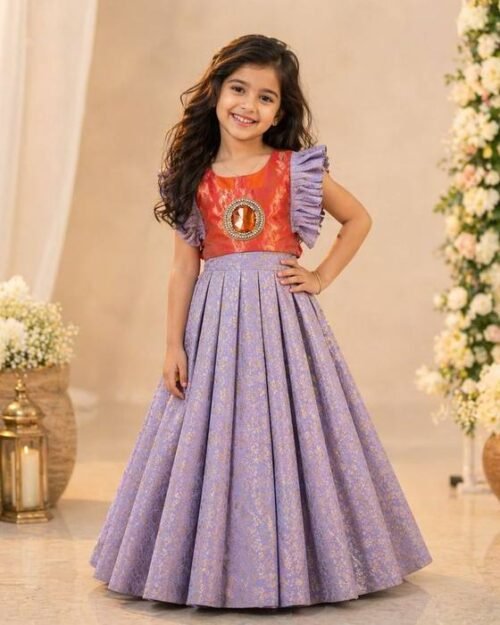 Red Satin Ruffled Cape-collar Blouse With Brooch Accent Kids Wear