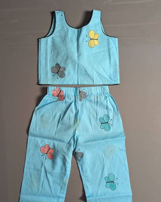 Sky Blue Cropped Top And Matching Cropped Pants Kids Wear