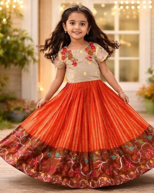Sage Green Floral-embroidered Cap-sleeve Blouse Kids Wear