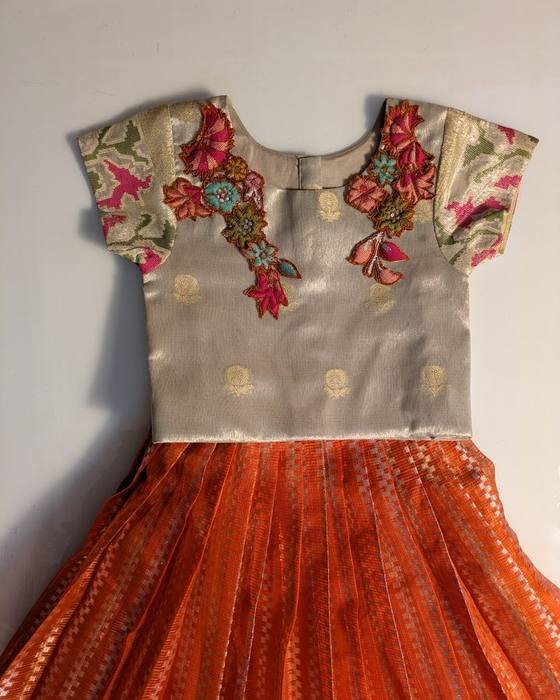 Sage Green Floral-embroidered Cap-sleeve Blouse Kids Wear