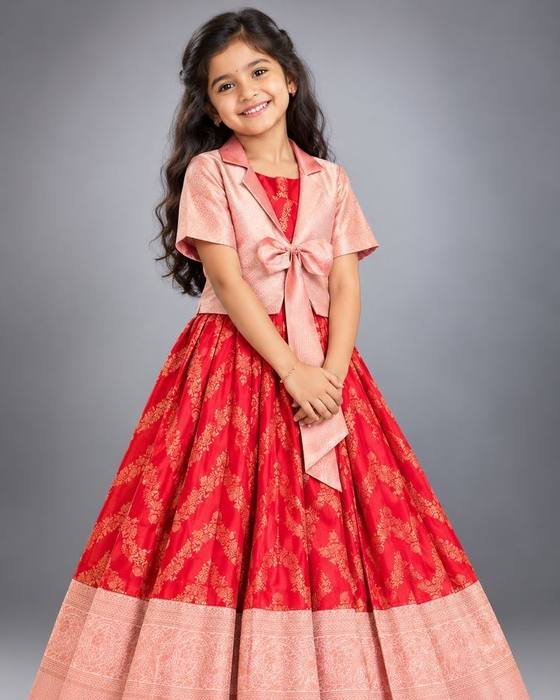 Baby Pink Satin Bow-detail Jacket Blouse Kids Wear