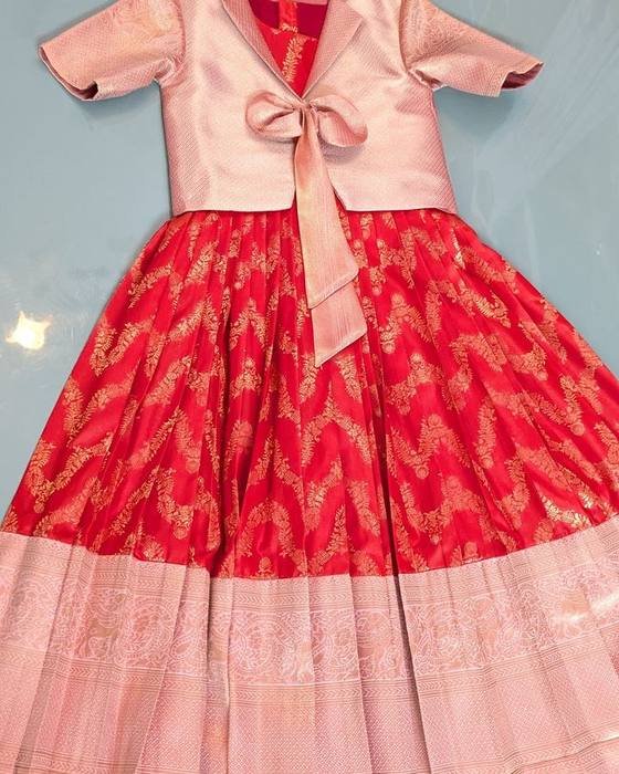Baby Pink Satin Bow-detail Jacket Blouse Kids Wear