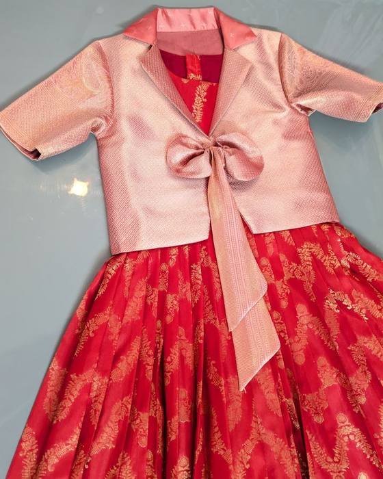 Baby Pink Satin Bow-detail Jacket Blouse Kids Wear