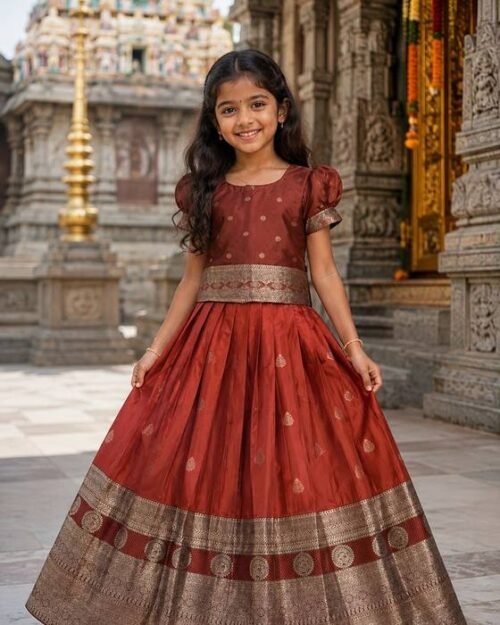 Rich Brown Floral-embroidered Peplum Blouse Kids Wear