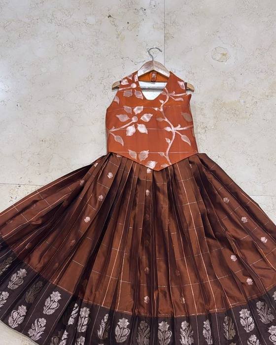 Rust-brown Floral-printed Peplum Blouse Kids Wear