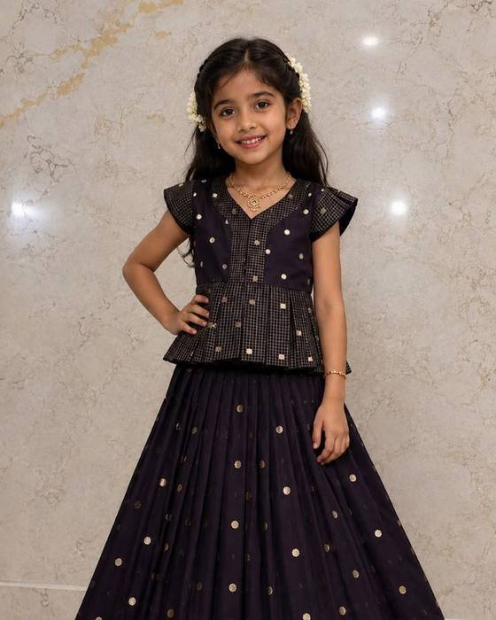 Black Embroidered Peplum Jacket Blouse Kids Wear