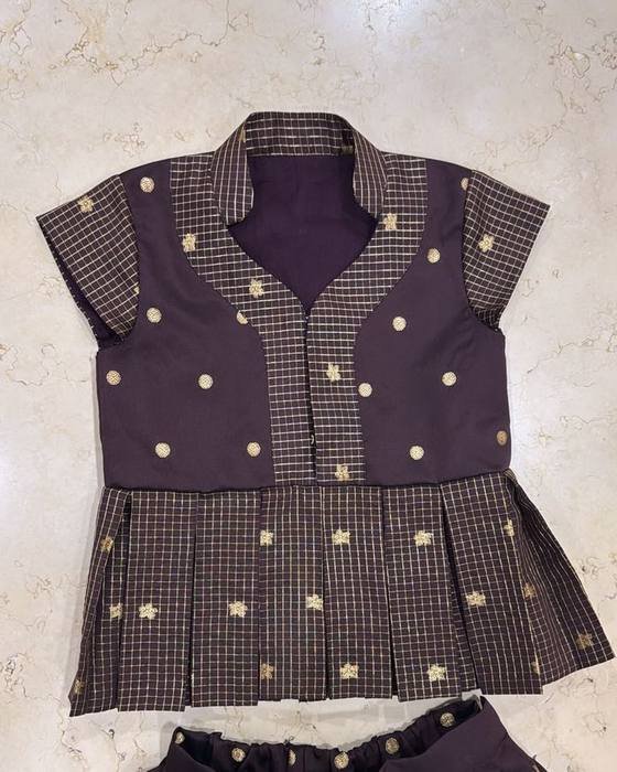 Black Embroidered Peplum Jacket Blouse Kids Wear