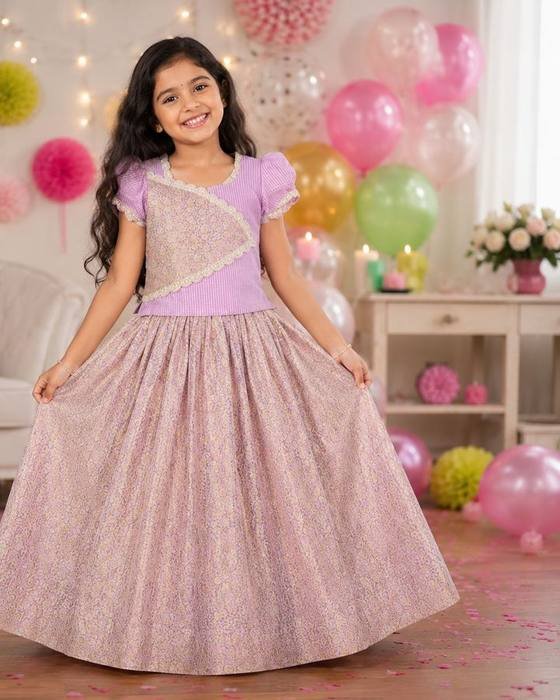 Lilac Colour-block Peplum Blouse Kids Wear