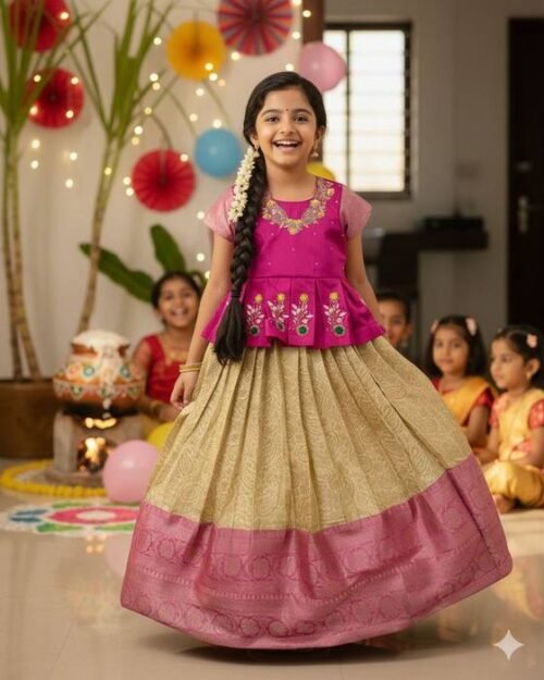 Pink Floral-embroidered Peplum Blouse Kids Wear
