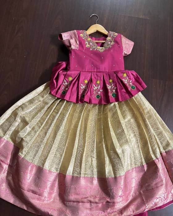 Pink Floral-embroidered Peplum Blouse Kids Wear